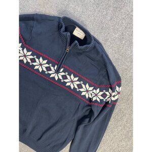 Weatherproof Vintage Mens Navy Blue Half-Zip Sweater Nordic Snowflake